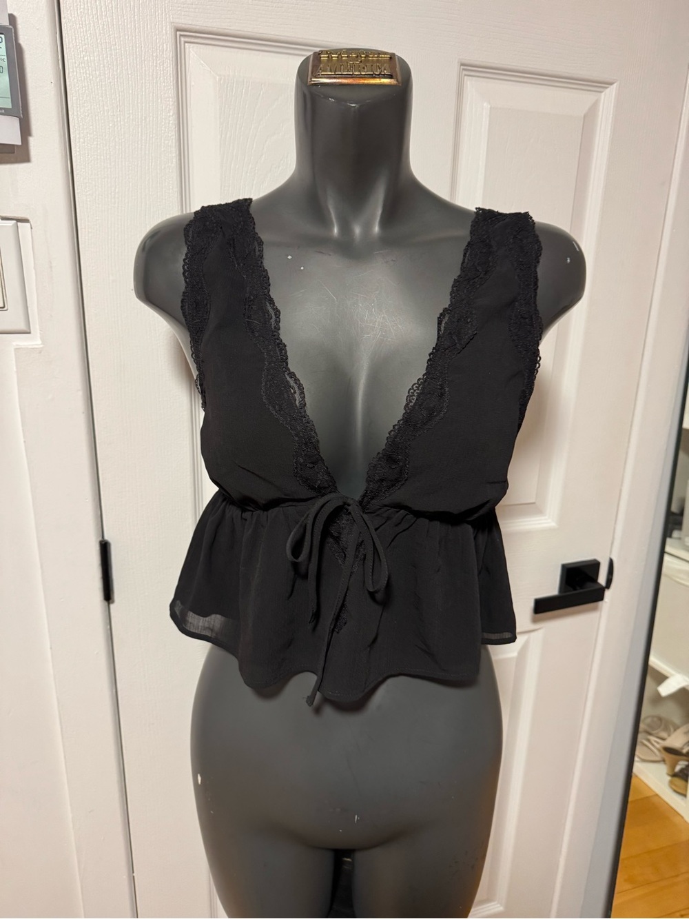 Black Lace-Trim Peplum Top